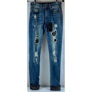 NWT Lucky & Blessed Distresed Jeans w/Black Lace details